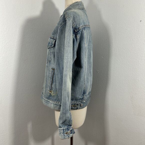 Levis Premium‎ Jean Jacket Womens M Blue Big E Denim Trucker - Picture 3 of 9